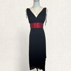 Y2K black red floral waist dress ruby rox midi halter slip dress vintage